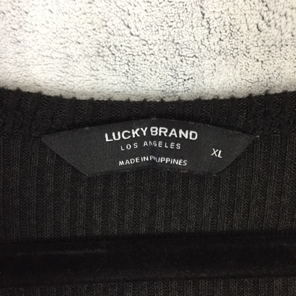 Lucky Brand V Neck Top Sz XL Ribbed Knit Long Sleeve Stretchy Black Shirt - Picture 5 of 10